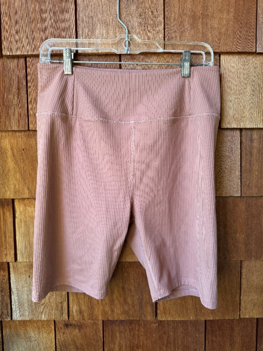 Girlfriend Collective Ribbed High Rise Biker Short in Terracotta - Size X-Large